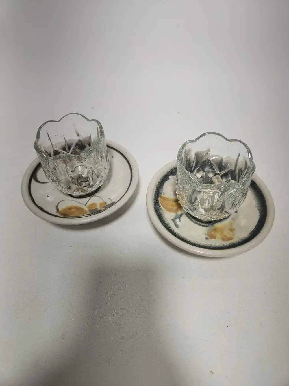 Handmade Studio Pottery Votive Candle Holders w/ Glass Cups Signed Mulick Set of